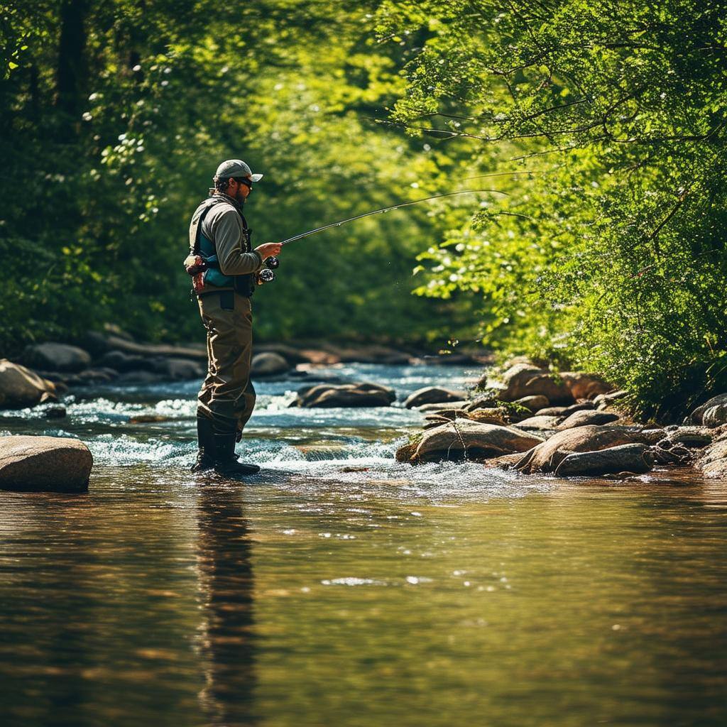 Man Fly Fishing in Small Creek