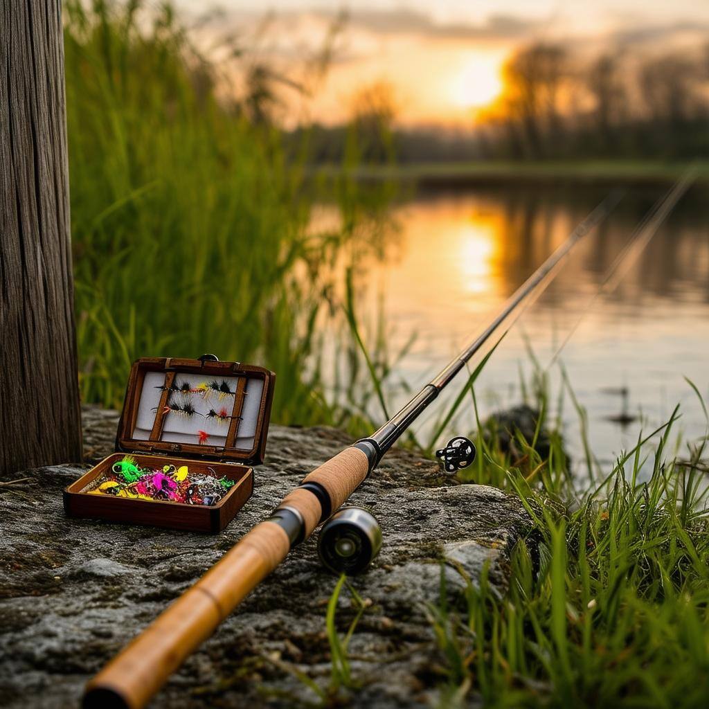 Bamboo fly rod by river