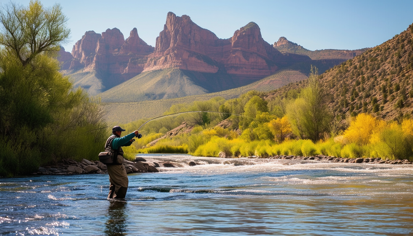 A serene morning view of a fly fisherman casting a